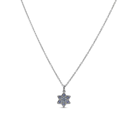 Necklace with Star of David Pendant Set with Blue Crystal Stones