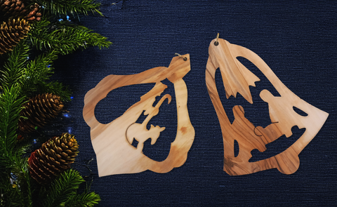 Beautiful Christmas decorations made of olive wood
