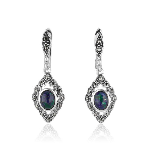 Silver Eilat Stone Earrings with Marcasite