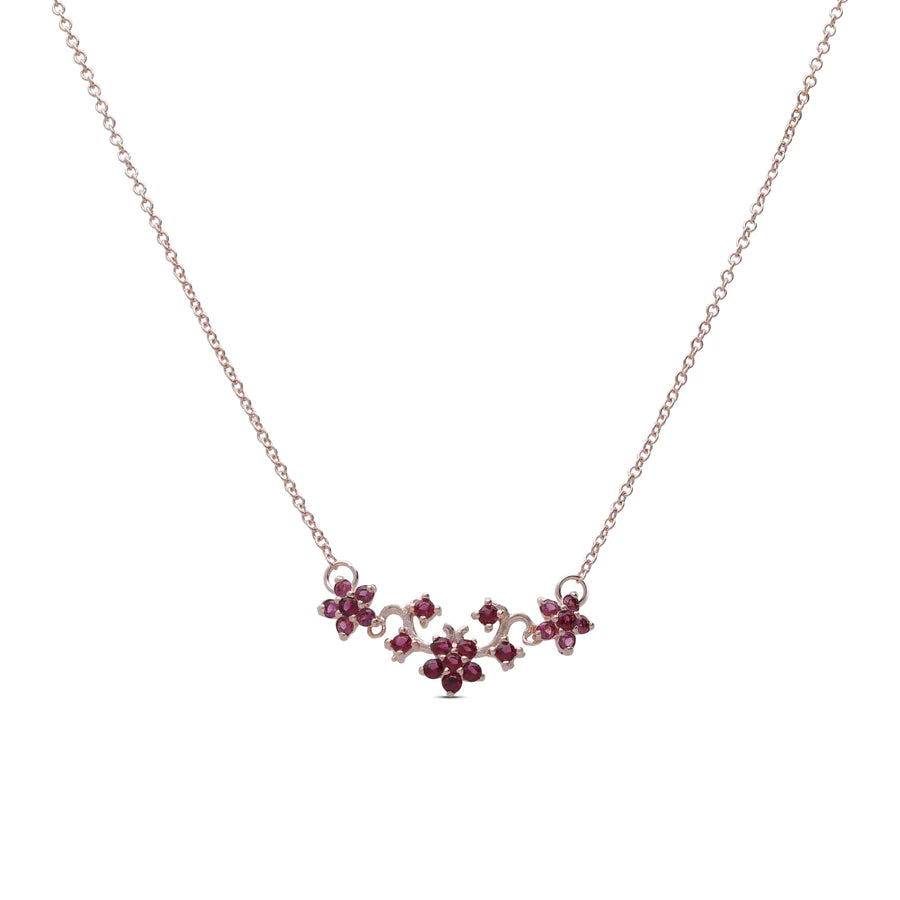 Necklace With Ruby ​​Red Crystal Stones