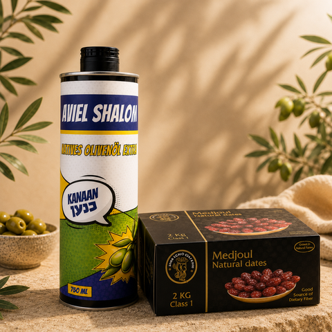 Eretz Gold Duo | Medjool Dates & Kanaan "Aviel Shalom" Olive Oil