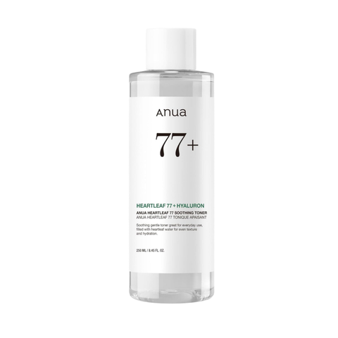 Anua Heartleaf 77 Soothing Toner Gesichtswasser in der klaren 250-ml-Flasche mit weißem Etikett