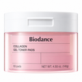 Biodance Collagen Gel Toner Pads: rosa Dose mit weißem Deckel und 60 Pads, Nettogewicht 140 g