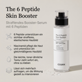 COSRX 6 Peptide Skin Booster Serum mit Serum-Tropfen, daneben Vorteile-Grafik zu Peptiden und toner-ähnlicher Textur