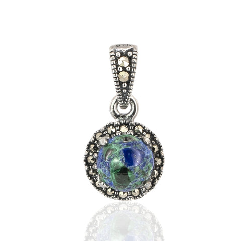 Round Sterling Silver Pendant With a Frame of Marcasite Stones