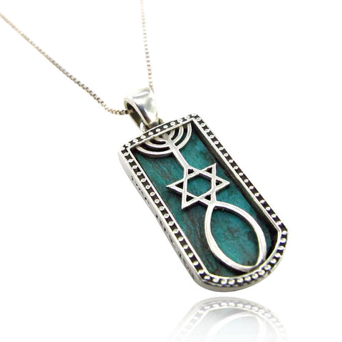 Messianic Oval Pendant with Eilat Stone | 925 Sterling Silver