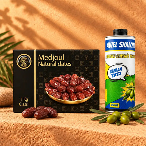 Eretz Gold Duo | Medjool-Datteln & Kanaan Olivenöl „Aviel Shalom“