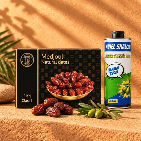 Eretz Gold Duo | Medjool-Datteln & Kanaan Olivenöl „Aviel Shalom“