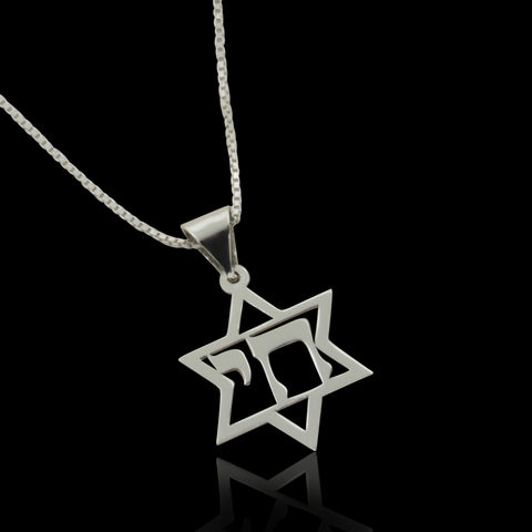 Star of David Pendant with Hebrew Word Chai Symbol for Life 925 Silver