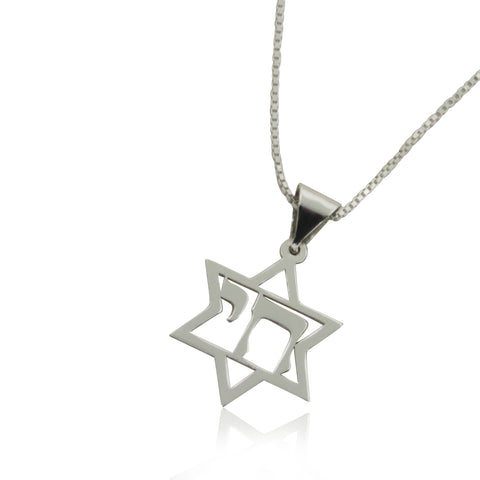 Star of David Pendant with Hebrew Word Chai Symbol for Life 925 Silver
