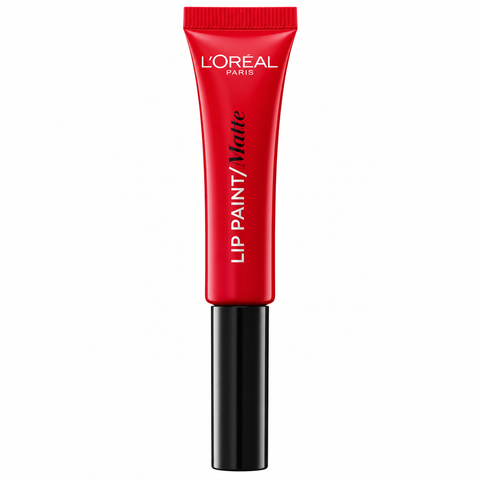 L'Oréal Paris Lip Paint Matte Liquid Lipstick in Rot in der Tube mit schwarzem Applikator, Pack-Shot