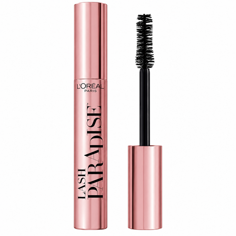 L'Oréal Paris Lash Paradise Volumen Mascara im roségoldenen Gehäuse mit Bürste und Kappe, Pack-Shot