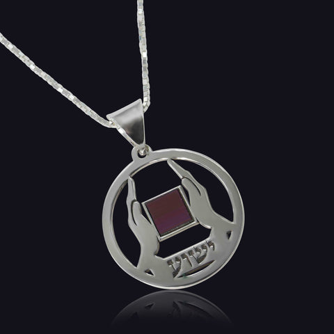 Pendant "Praying hands" 925 sterling silver &amp; nanobible