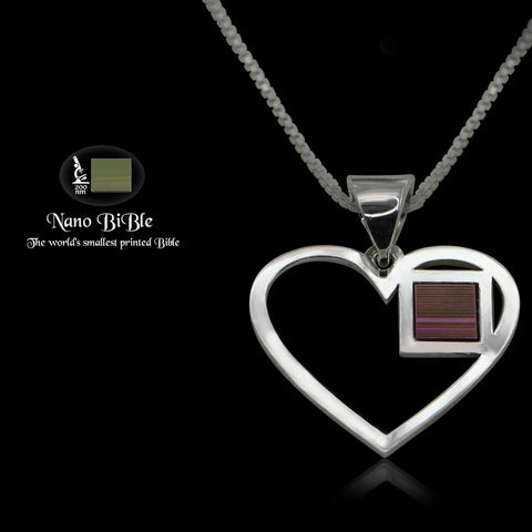 925 Sterling Silver Heart Pendant with Jerusalem Nano Bible