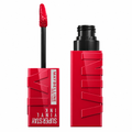 Maybelline Superstay Vinyl Ink Flüssiger Lippenstift in Rot, geöffnet mit Applikator, Pack-Shot