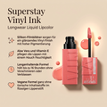 Maybelline Superstay Vinyl Ink Lippenstift in Korallrosa mit Grafik zu Vinyl-Finish, Aloe Vera und Vitamin E