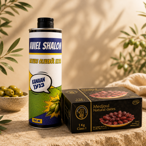 Eretz Gold Duo | Medjool-Datteln & Kanaan Olivenöl „Aviel Shalom“