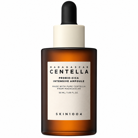 SKIN1004 Centella Probio-Cica Intensive Ampoule: braune Pipettenflasche mit heller Kappe, freigestelltes Produktfoto
