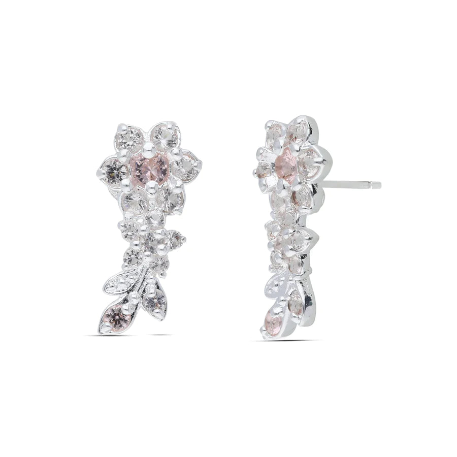 Flower Melody Earrings With Champagne Colored Crystal Stones
