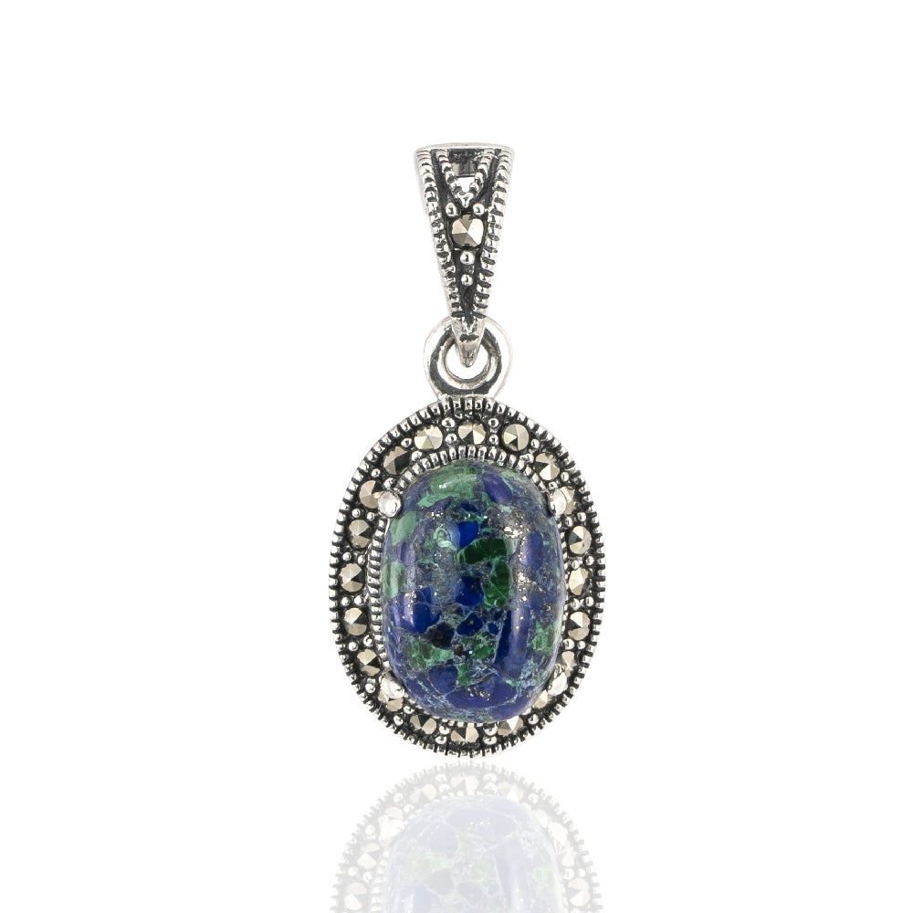 Silver oval Eilat stone pendant with marcasite stones
